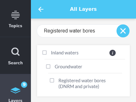 Search layers for a Registered Water bore